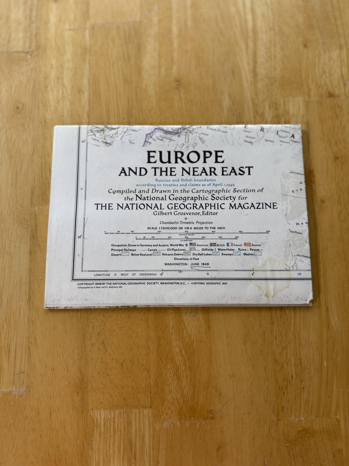 Vintage 1949 National Geographic Europe And The Near East Map Fold Out Poster