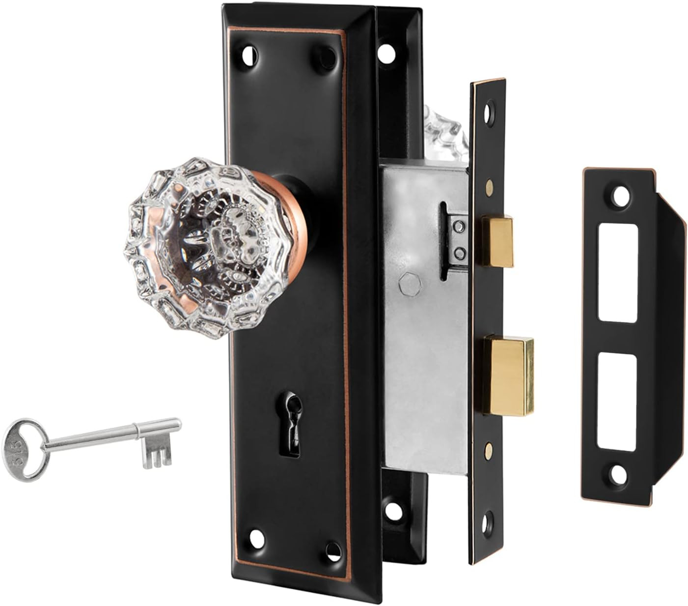 Upgraded Mortise Lock Set for Interior Door, Antique Vintage Style Crystal Glass