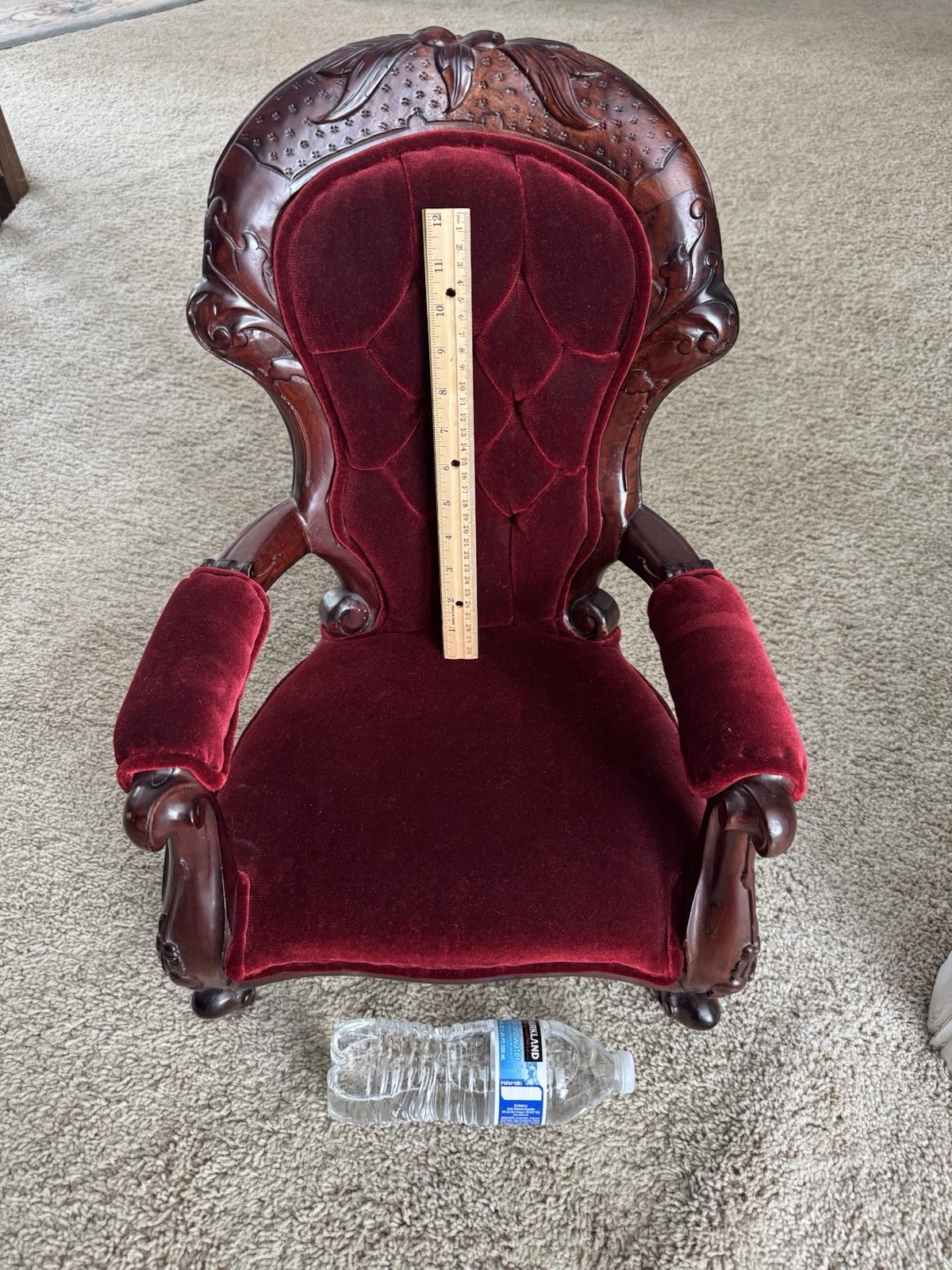 Victorian Style Miniature Salesman sample Chair – Red Velvet Hand Carved Wood
