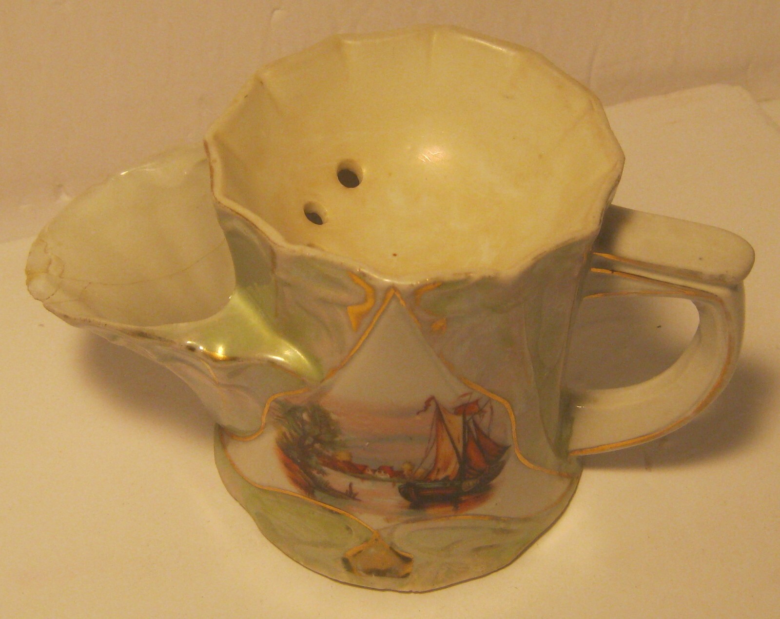 Pre-WWI Bisque Mustache Cup Made in Germany STAR HALLMARK #6546 Needs KINTSUGI!!