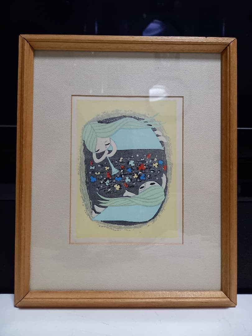 Two Angels Shuzo Ikeda Original Woodblock Print Self-Carved Printer Takeyoshido