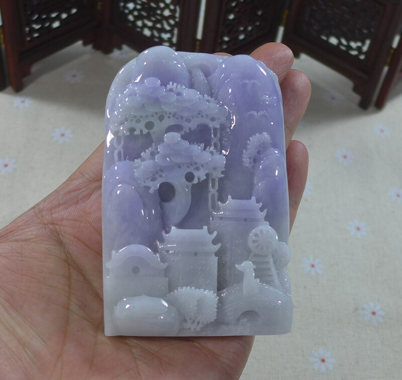 Masterpiece Natural A Violet Jadeite Jade Pine Tree Old Man Landscape Pendant