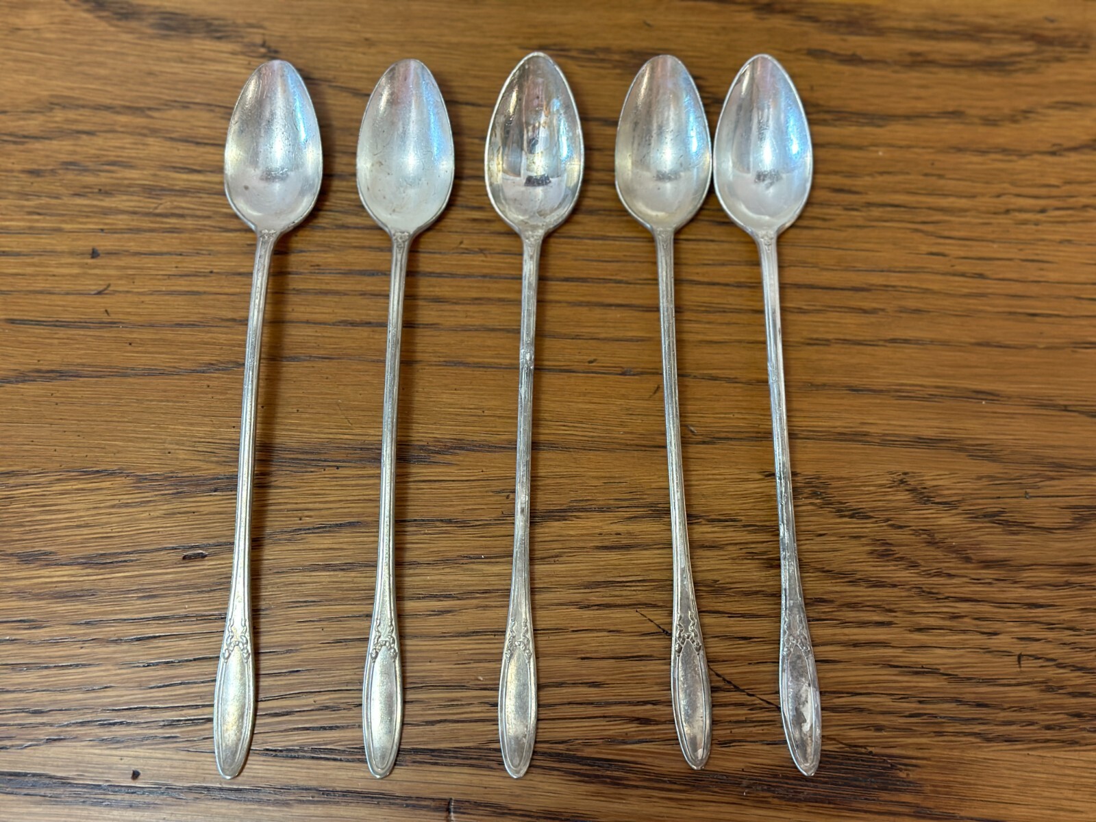 Associated Silver Co Yourex Panama Silverplate Lot 5 ICE TEASPOONS 8.25″ Rare