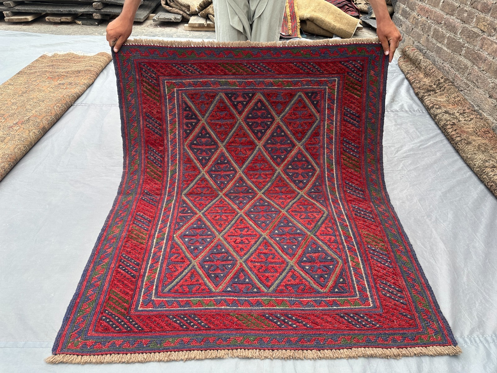 3’8 x 4’3 Vintage Afghan Baluchi Rug Hand Knotted Wool Tribal Geometric Carpet
