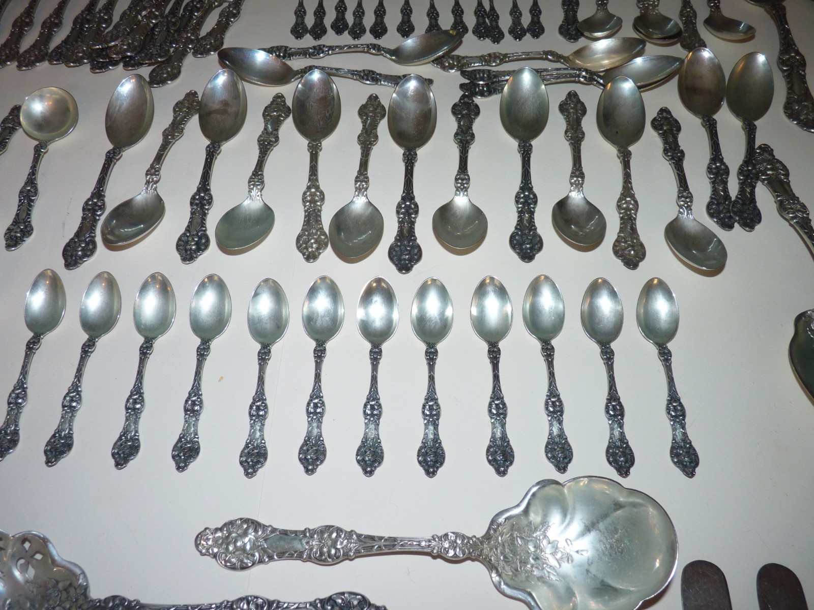 Sterling Silver Flatware By Alvin, Old Orange Blossom, For 12, 150 Pcs., 153 Oz.