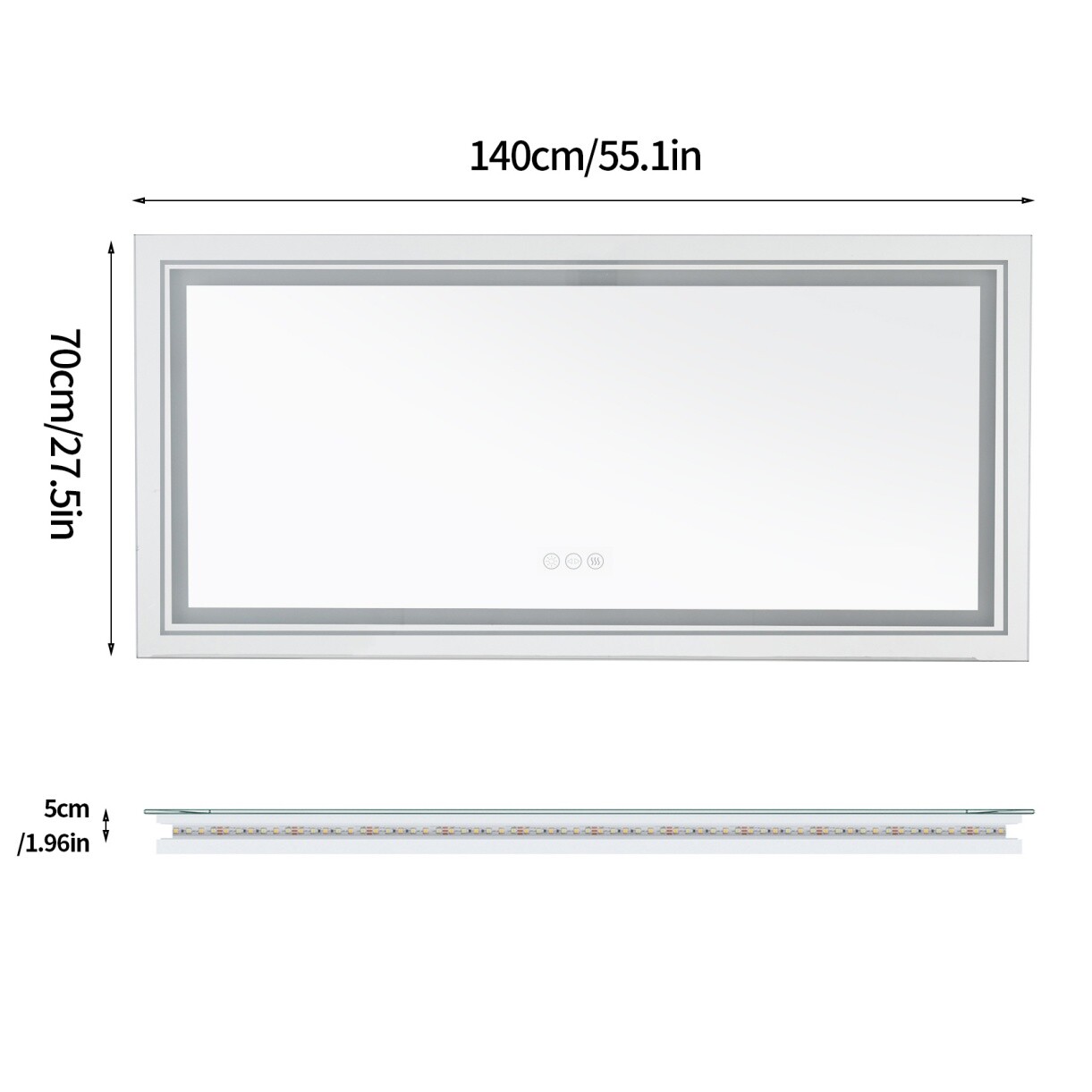 WISFOR Dimming Led Backlit Lighted Wall Mirror W/ Demister Pad, US Plug/Hardwire