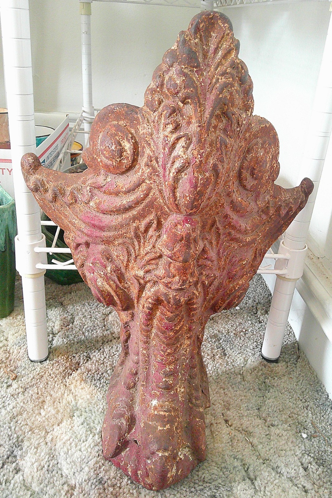 Antique Cast Iron Clawfoot Bathtub Foot Leg Ball & Claw Ornate Salvage, 17×13 in