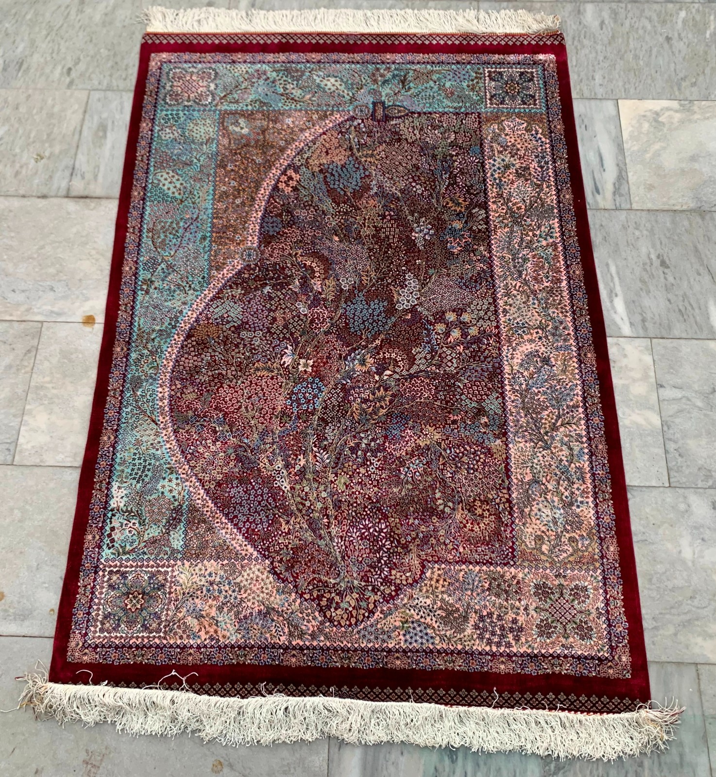 100% Silk Rug Tree of Life Silk Rug Handmade Fringes and Borders 3×5 ft