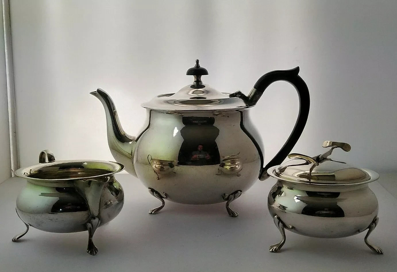 Vintage Silver Plated Tea Set With Telescopic Sugar Tongs.