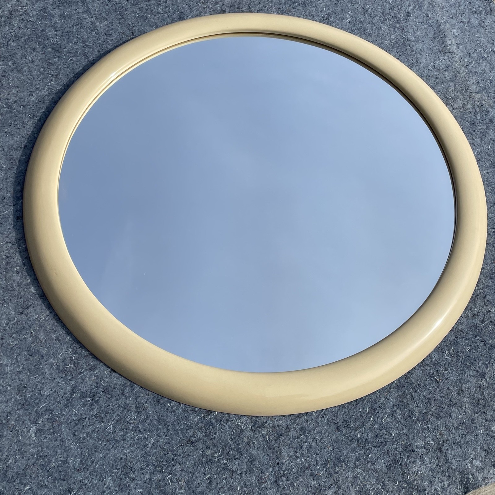 Large 44″ Modernist Lacquered Round Wall Mirror Karl Springer Style Off-White