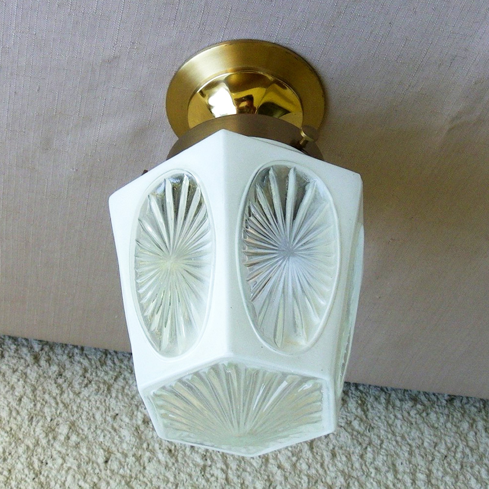 ANTIQUE SMALL LIGHT FIXTURE 6 PANELS GLASS SHADE – CIRCA 1920 – RESTORED