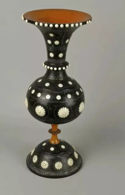 Hoshiarpur Inlaid Rosewood Vase North India Bone Inlay 19th Century