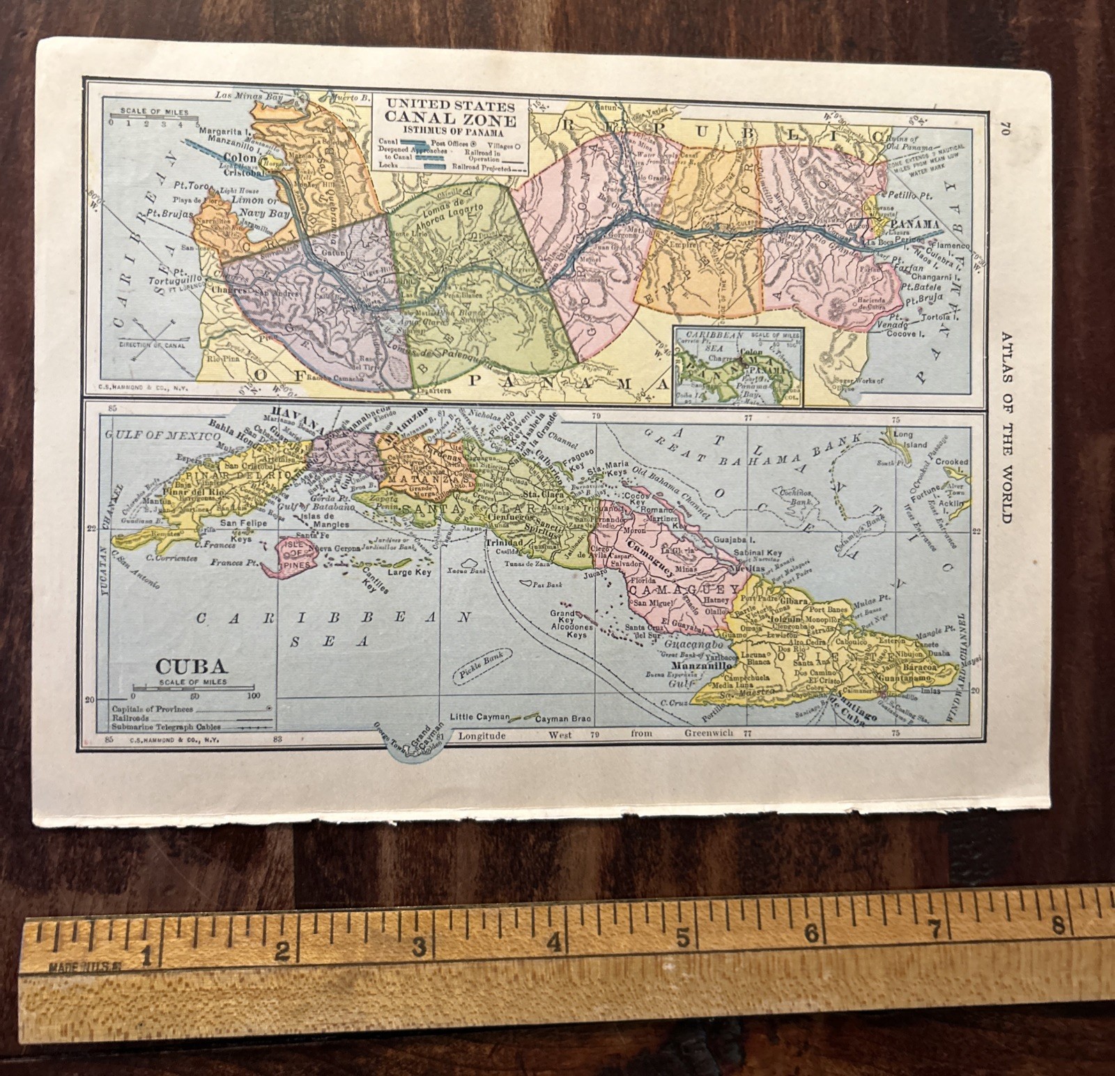 Antique 1910 Panama Canal Zone/Cuba/Puerto Rico 6×8” Atlas Map; C. S. Hammond