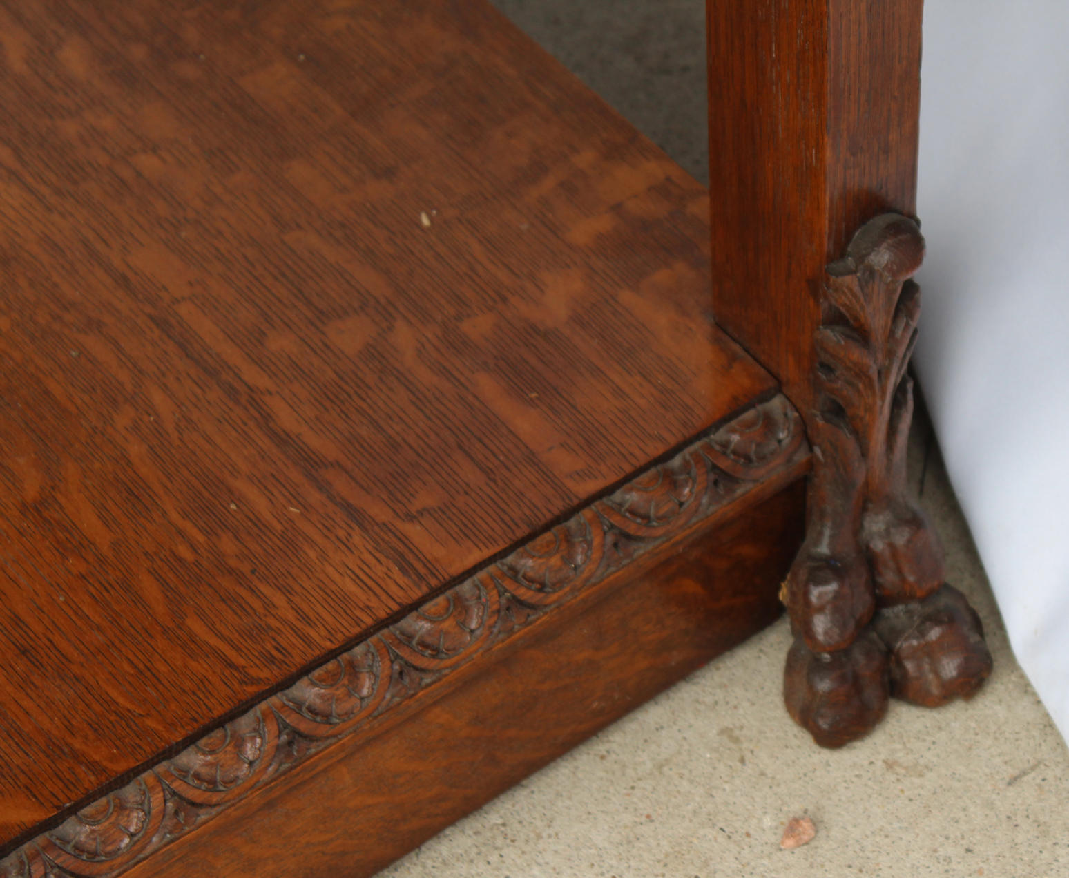 Antique Quarter Sawn Oak Console Table Carved Mermaids