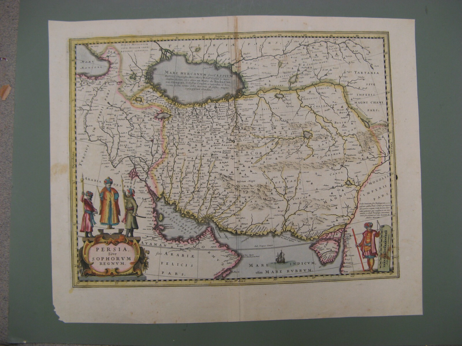 100% ORIGINAL LARGE PERSIA ARABIA CASPIAN SEA MAP BY J BLAEU C1640/S