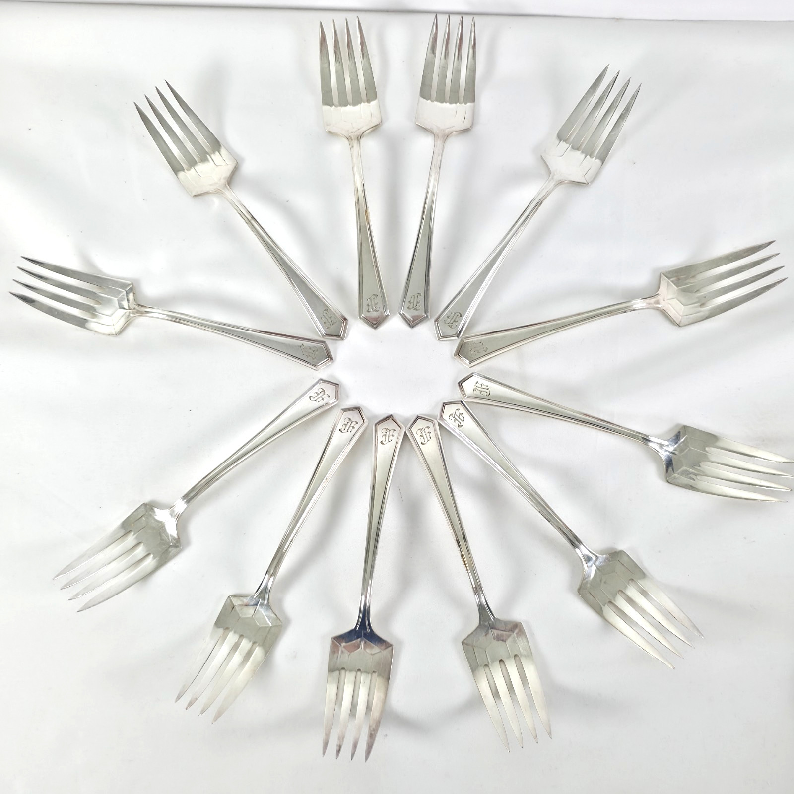 Rogers AA Silverplate Salad Forks Set 12 Monogram F Vintage Flatware 1920s