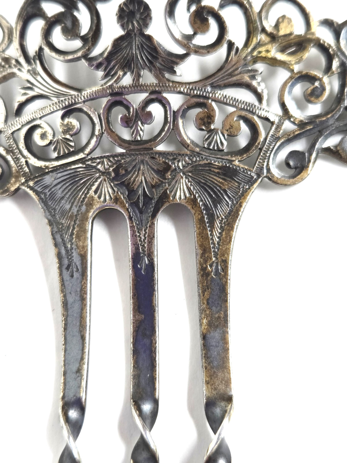 Vintage Victorian Sterling Silver Scrolled Filagree Hair Fork Comb 4.5″ Long