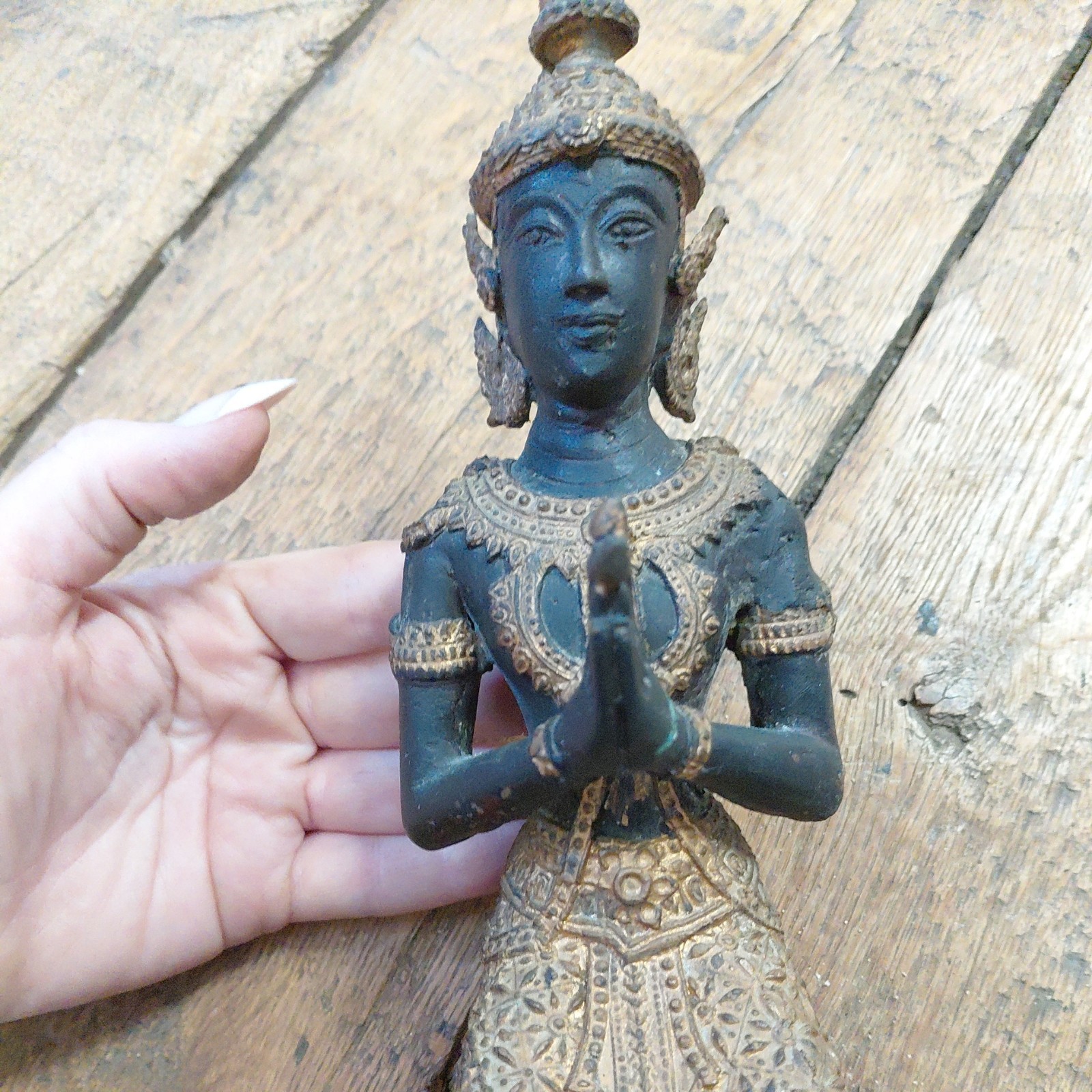 THAI TEPPANOM TEMPLE GUARD STATUE SCULPTURE IN PATINATED BRONZE 10″ tall