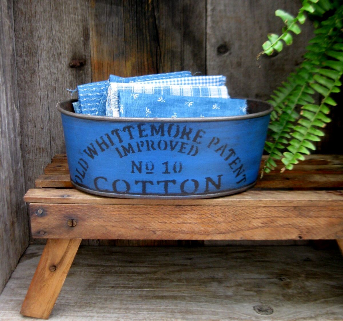 Early Antique Oval Tin Toy Laundry Wash Tub New Blue Paint Cotton Stencil