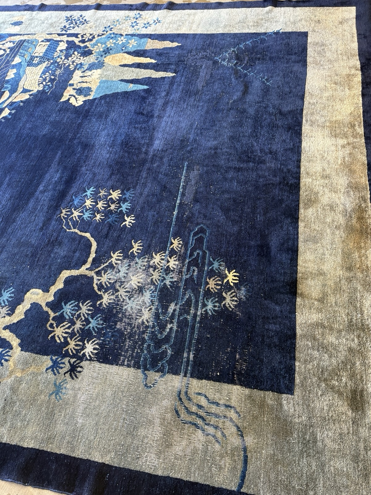 12×10 FT Antique Handmade Chinese Art Deco C-1920s Blue Wool Rug ■FREE SHIPPING■