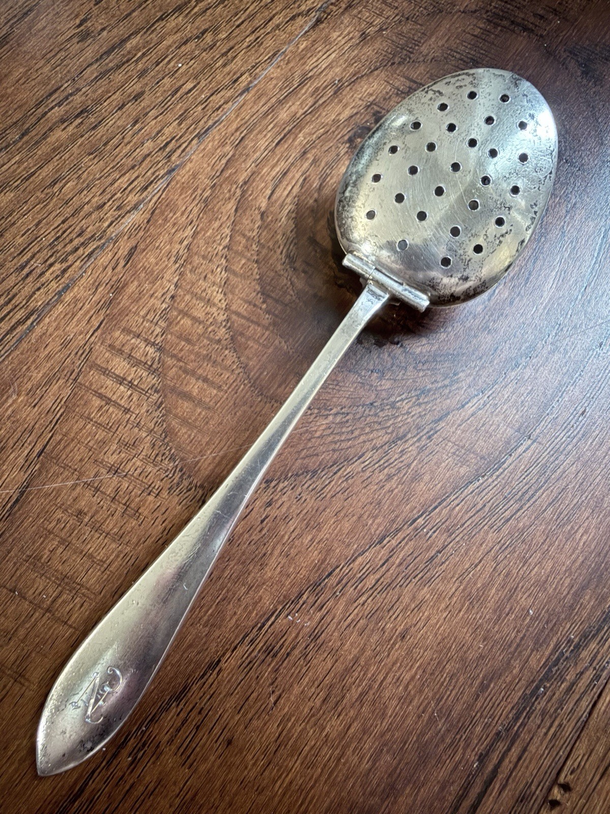 Antique Webster Co Sterling Silver Hinged Tea Infuser Spoon Strainer Monogram N