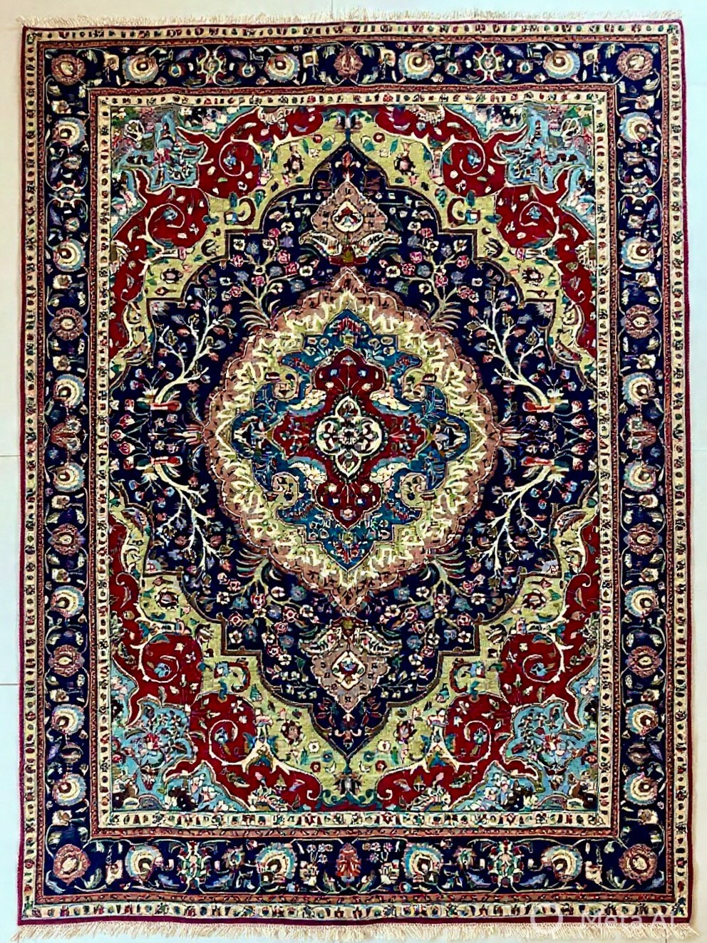 Hand Knotted Traditional Blue Red Wool Area Rug 8×11 Oriental Carpet Vintage