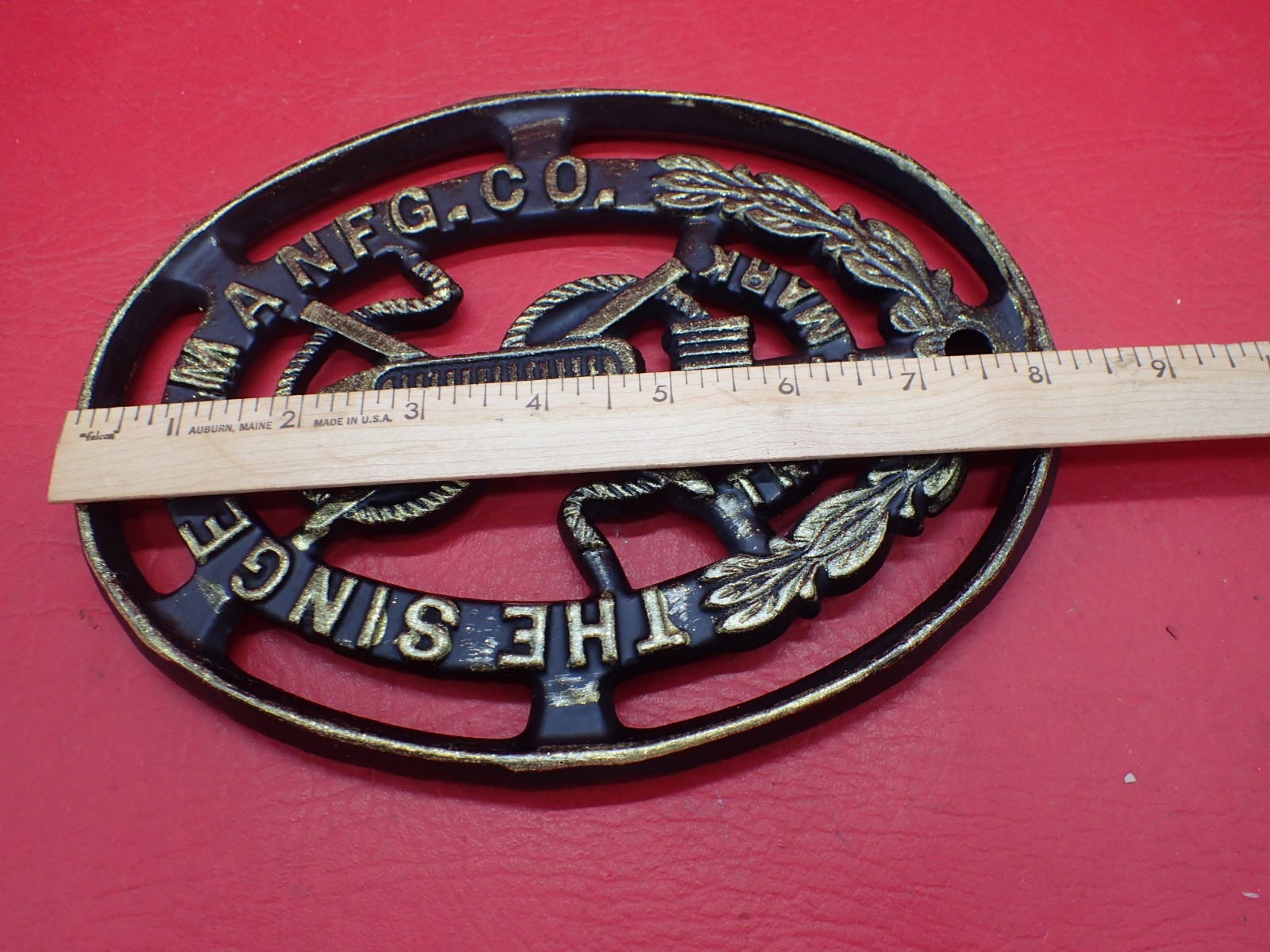 Antique Singer TREADLE Sewing Machine CAST IRON Emblem Logo Name Plate 8 3/4 x 6