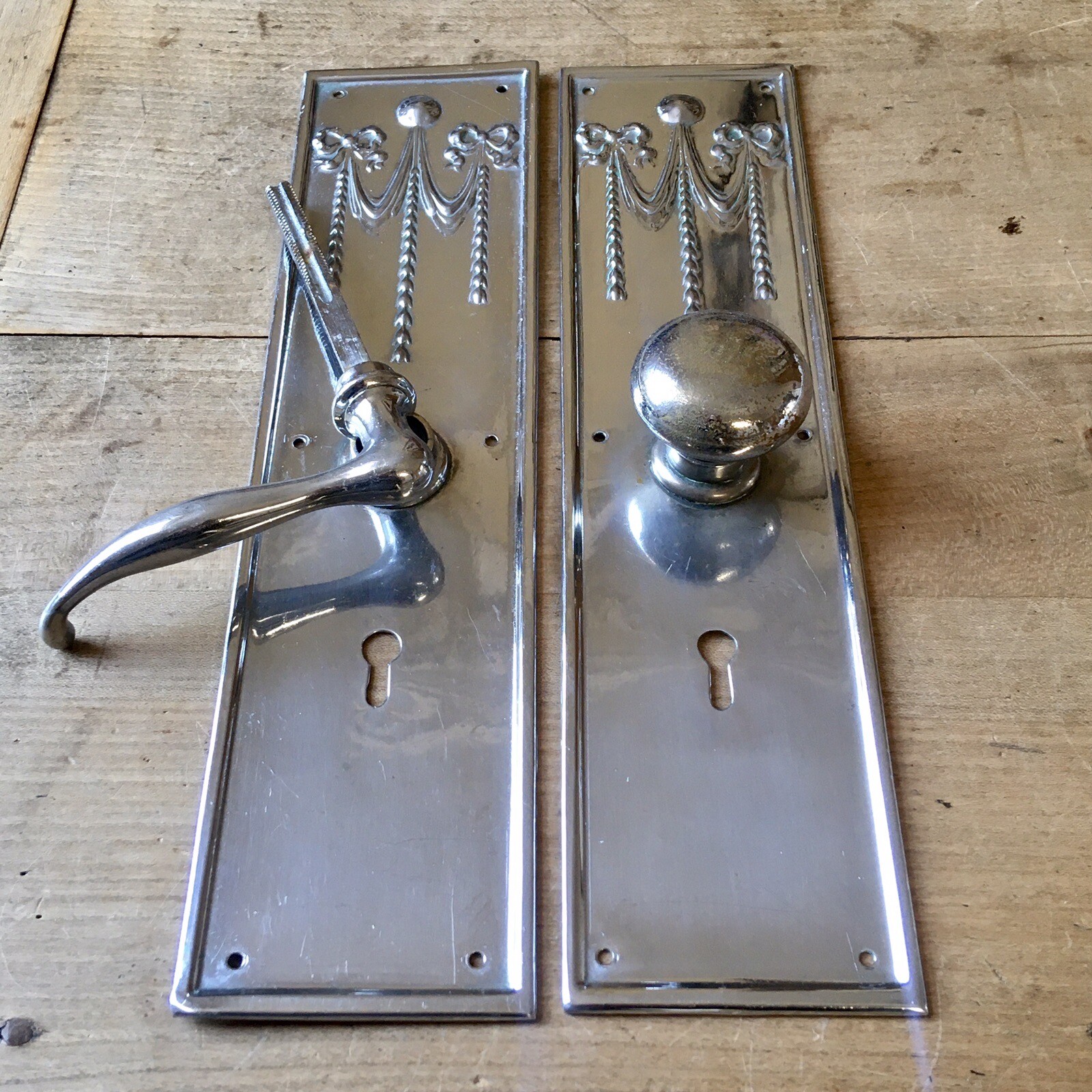 Pair Vintage Door Lever Handles EDWARDIAN Chrome Plated Brass ANTIQUE c1909