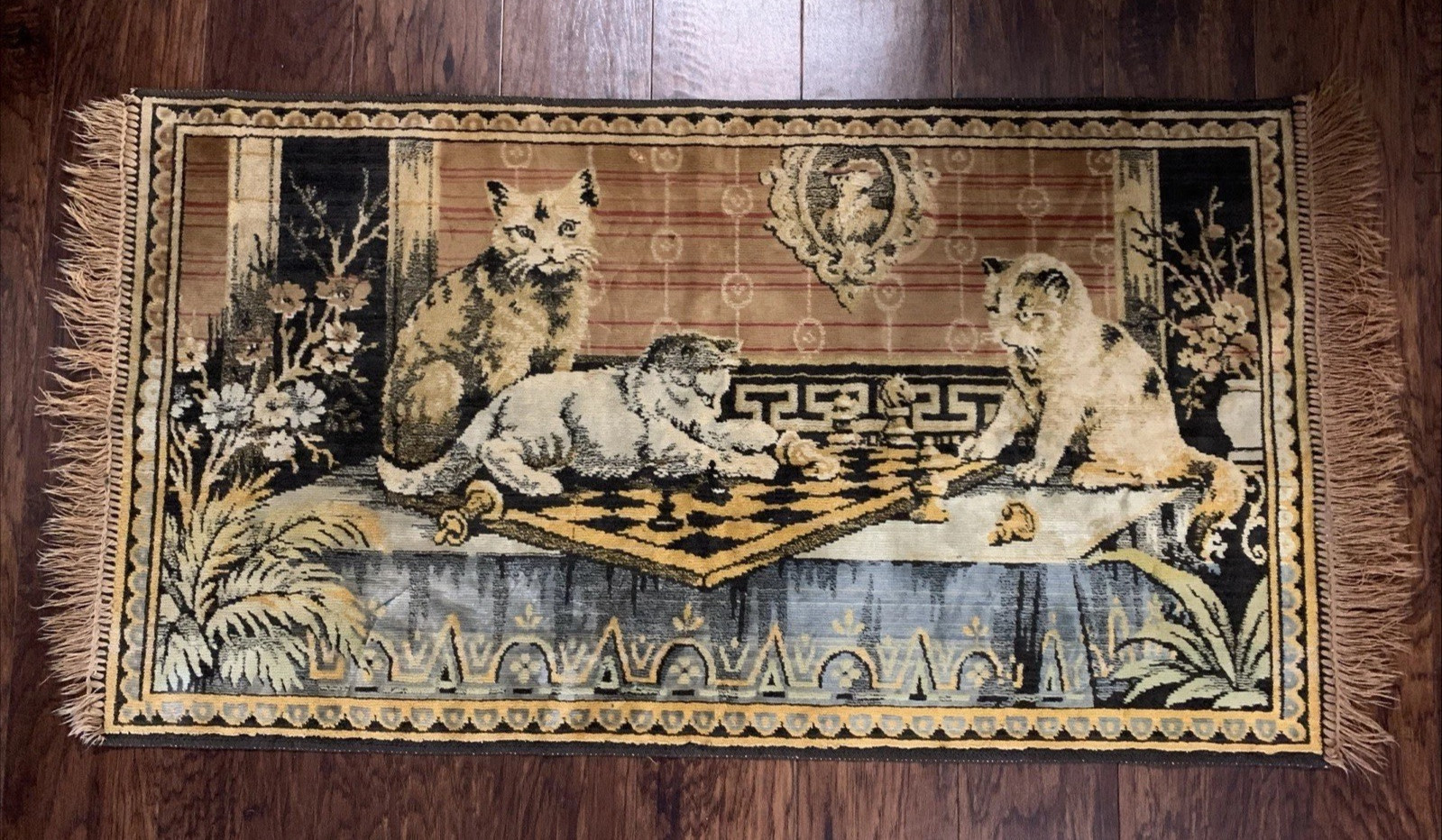 Vintage Cat Tapestry Wall Hanging-CATS PLAYING CHESS 43” x 21.5”