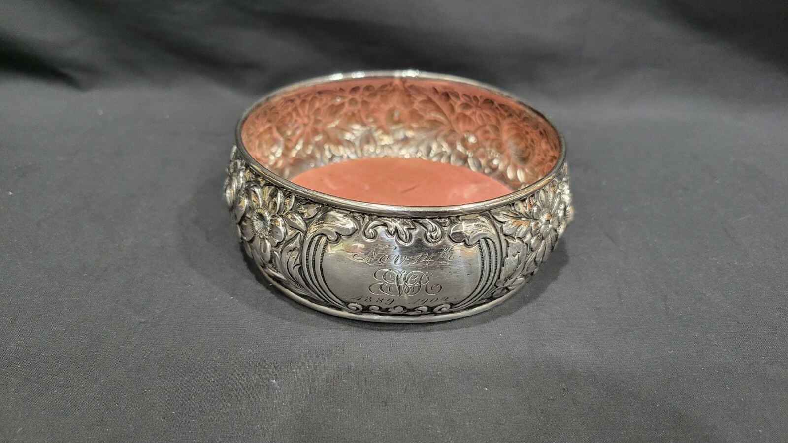 Antique 1902 GORHAM EMBOSSED STERLING SILVER PIN CUSHION BOWL or NOT