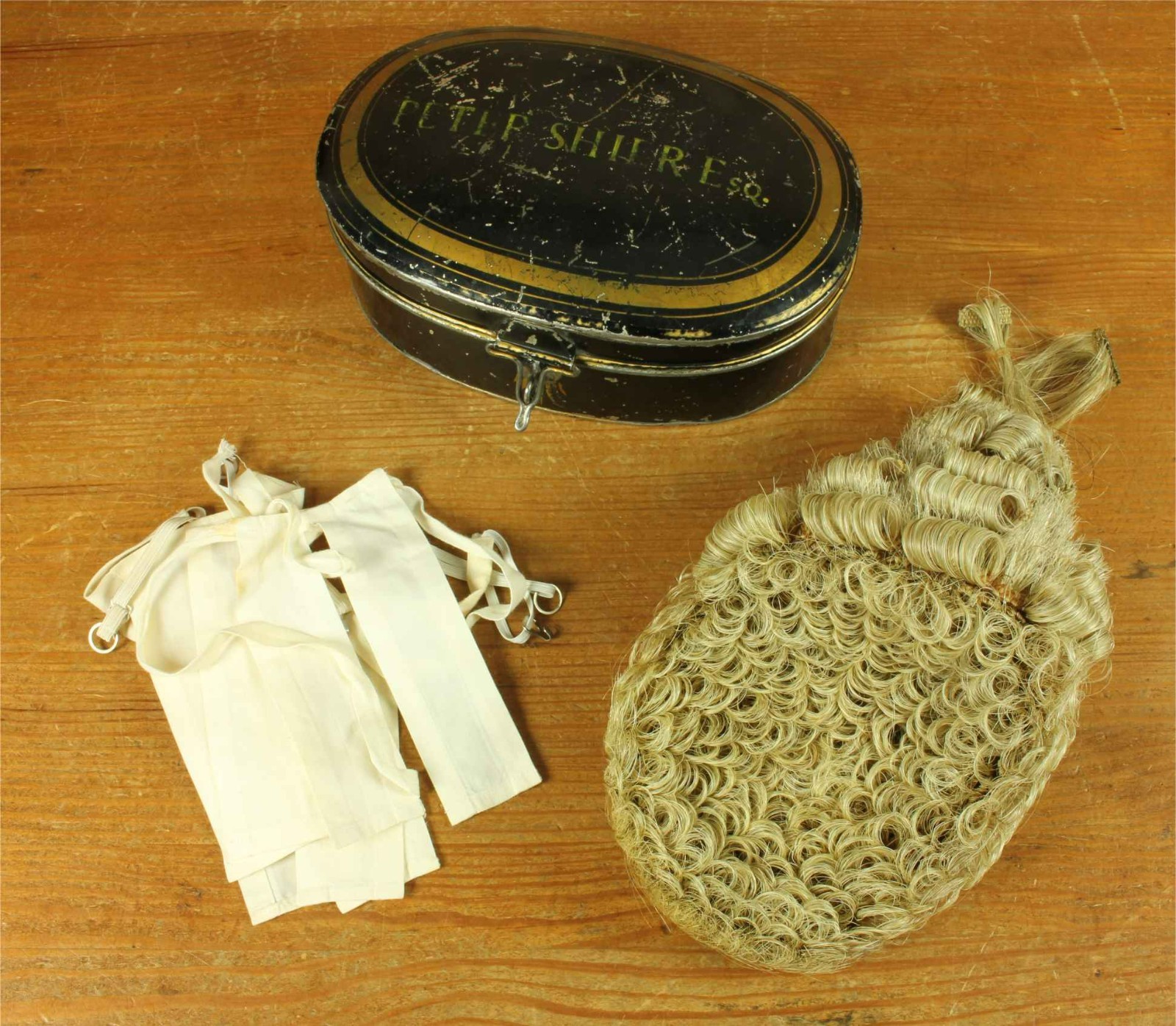 Victorian English Barristers Wig & Tole Tin. Ravenscroft Law. Peter Shier Esq