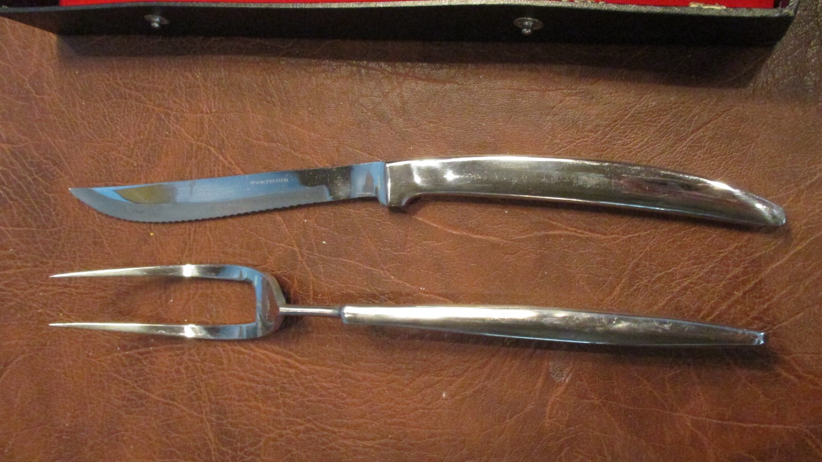 Vintage Heavy Carving Knife and Fork Stainless Steel Blades with Box