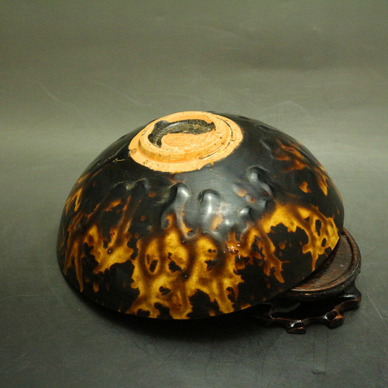 4.6IN CHINESE OLD JIZHOU KILN TORTOISE SHELL GLAZED LINES PORCELAIN BOWL