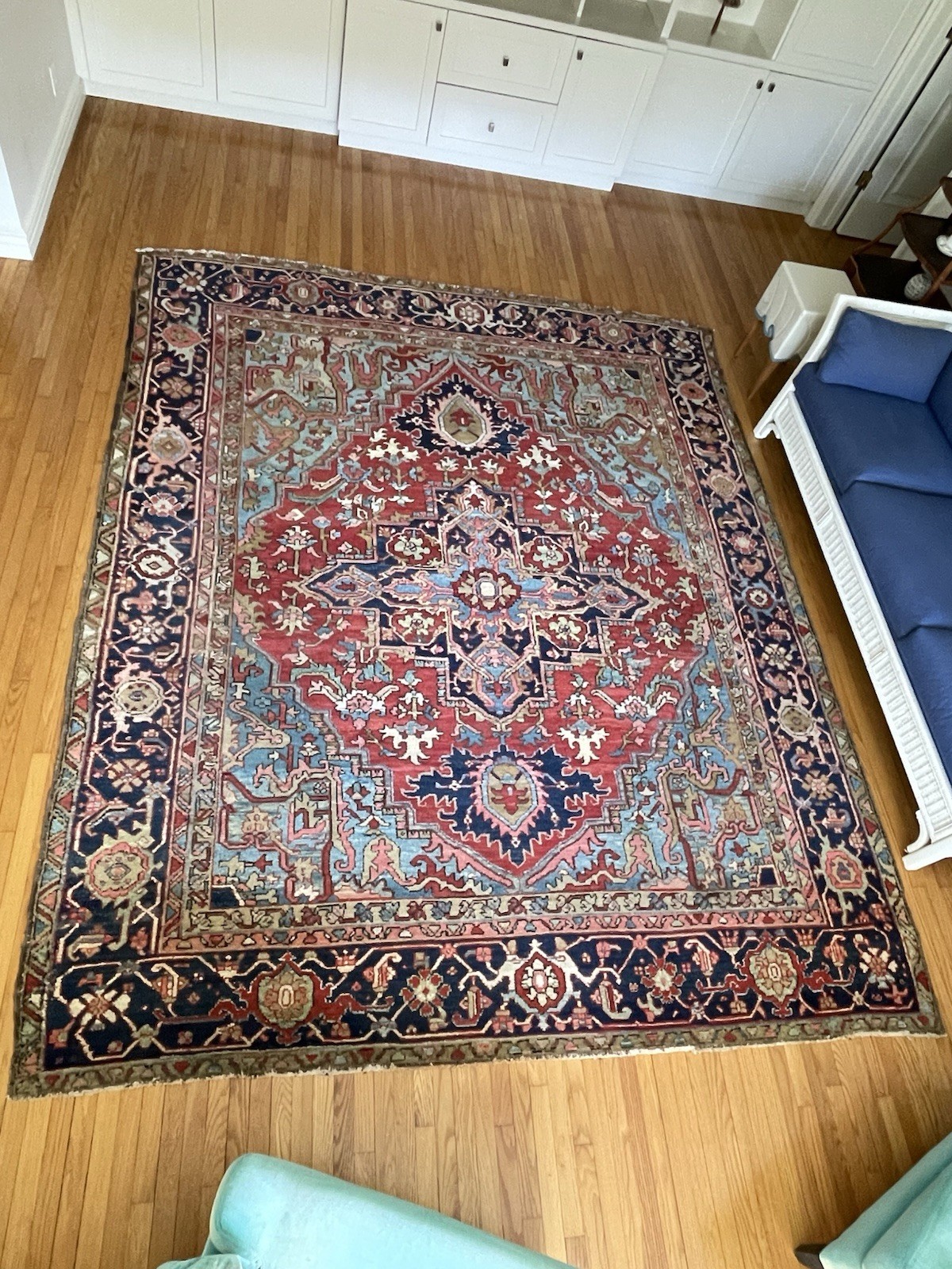 1890 Authentic P.ERSIAN Antique Heriz Serapi Oriental Geometric rug Hand knotted