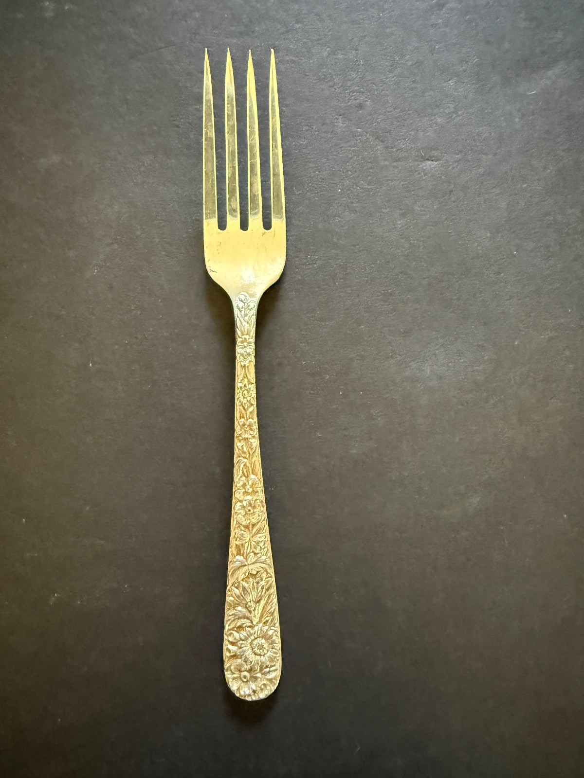 1 x S. KIRK & SON Sterling Silver REPOUSSE 6.25″ Salad/Dessert Fork No Mono