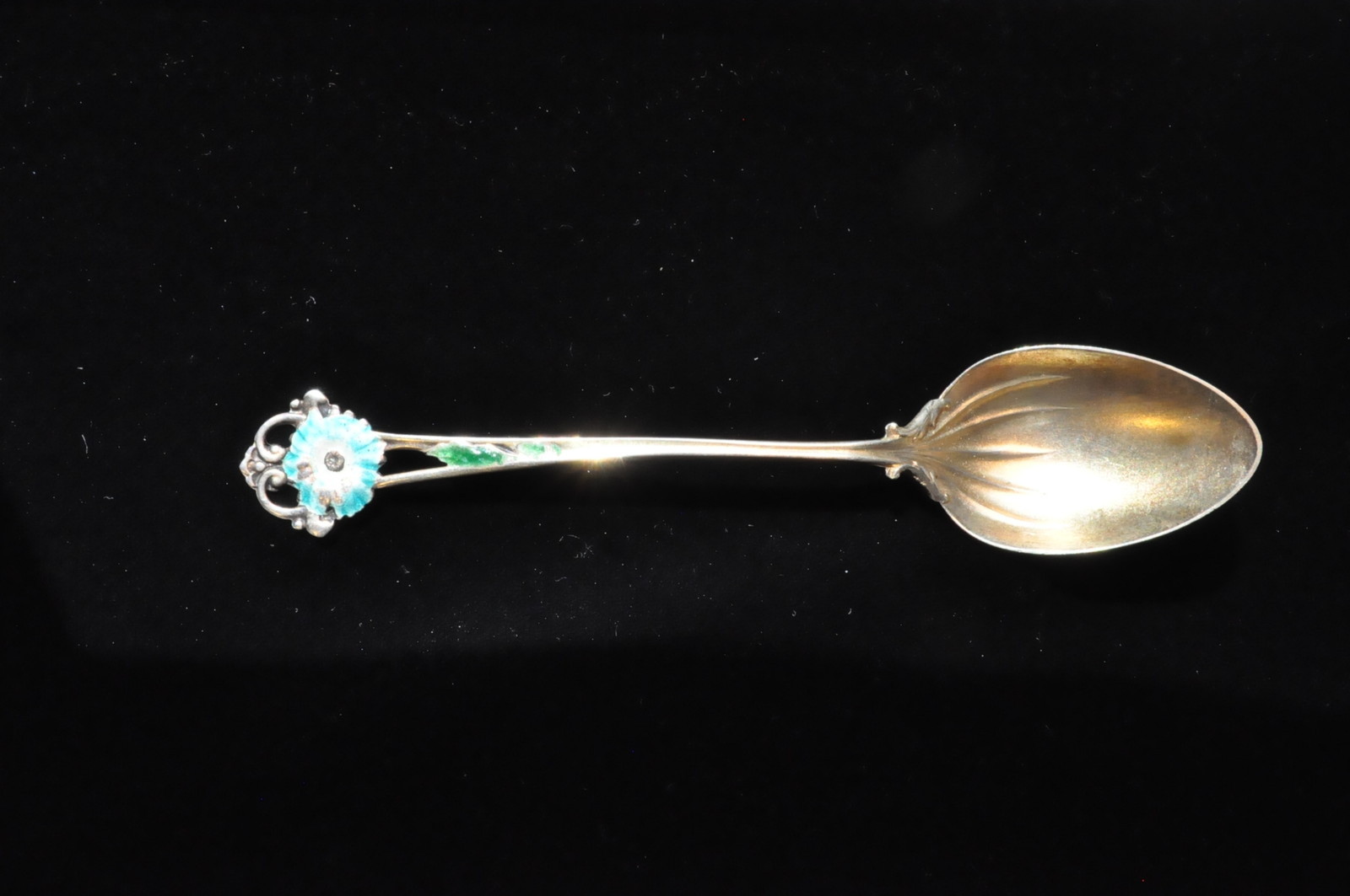 Whiting Floral Enamel Gold Wash Demitasse Spoon 4″, “ET” or “EJ” monogram #4
