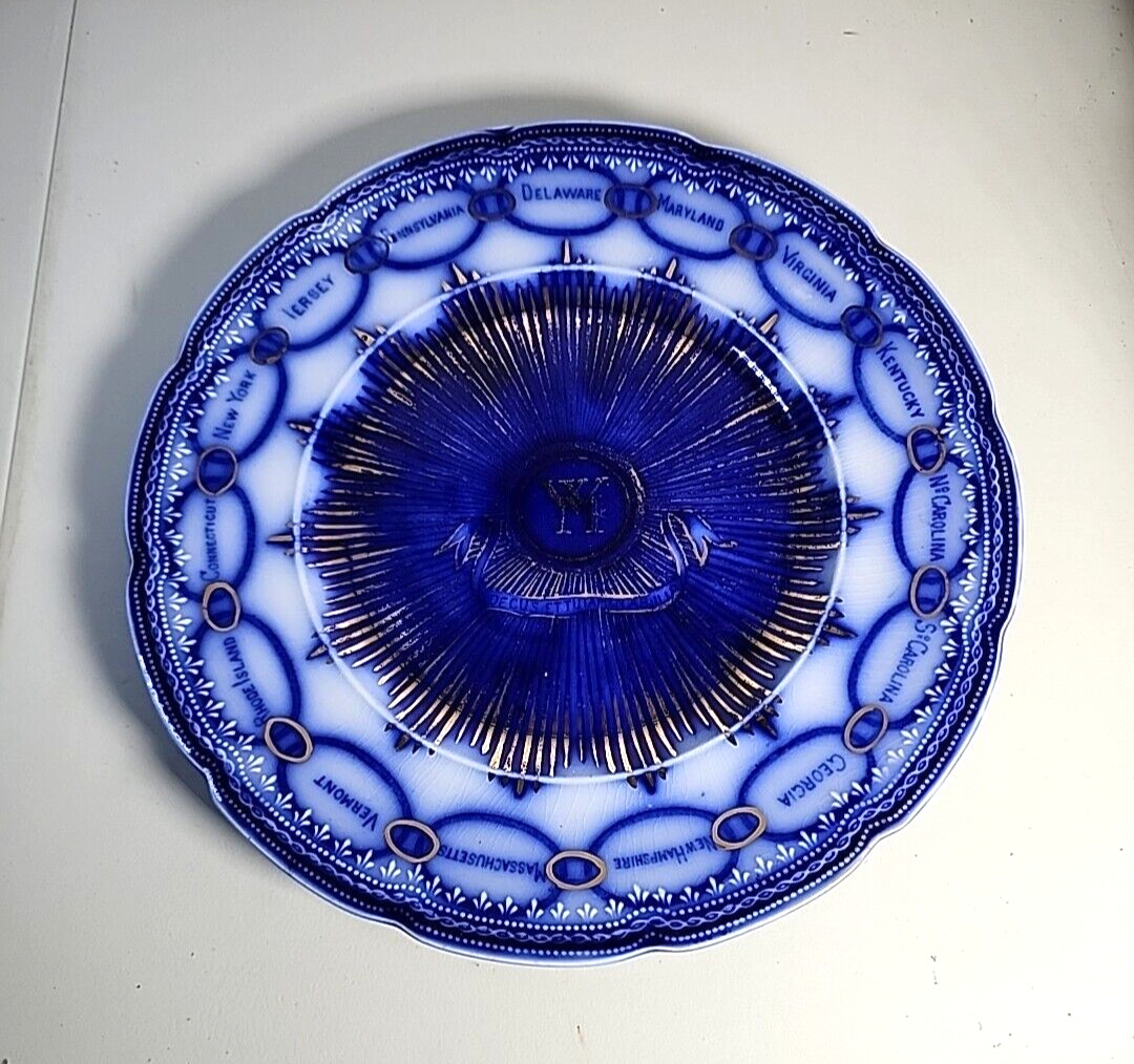 Antique Flow Blue, Chain of States, Martha Washington Plate, Plymouth MA