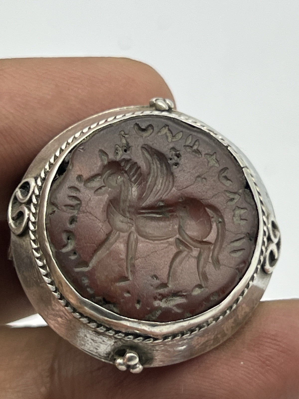 Ancient Sassanian Carnelian Seal Pegasus Intaglio Hand Made Silver Ring