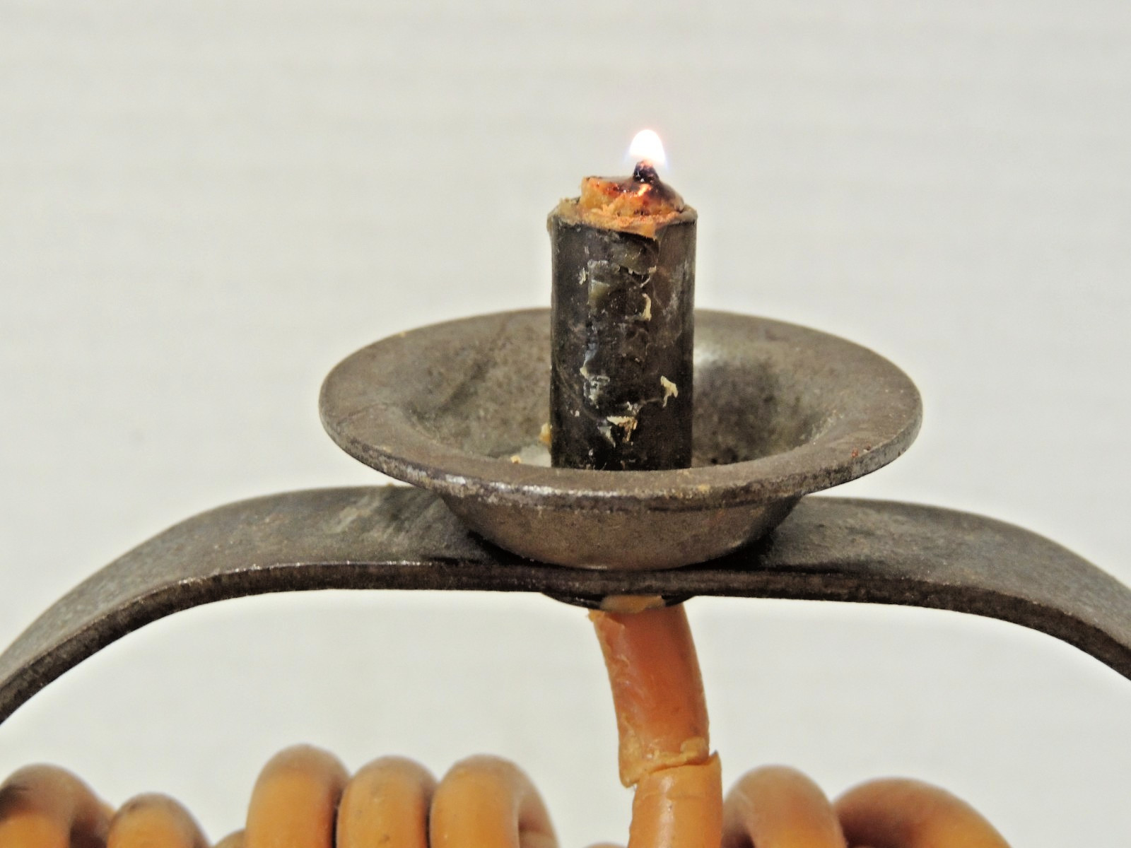 Antique Primitive Spain Made Rotating Wax on a Spit Candle, Unique Working!