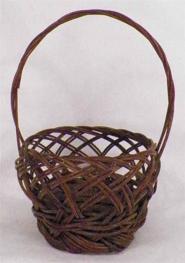 Antique Sewing Basket Wicker Brown Handle Medium Victorian Open Weave AS IS COND