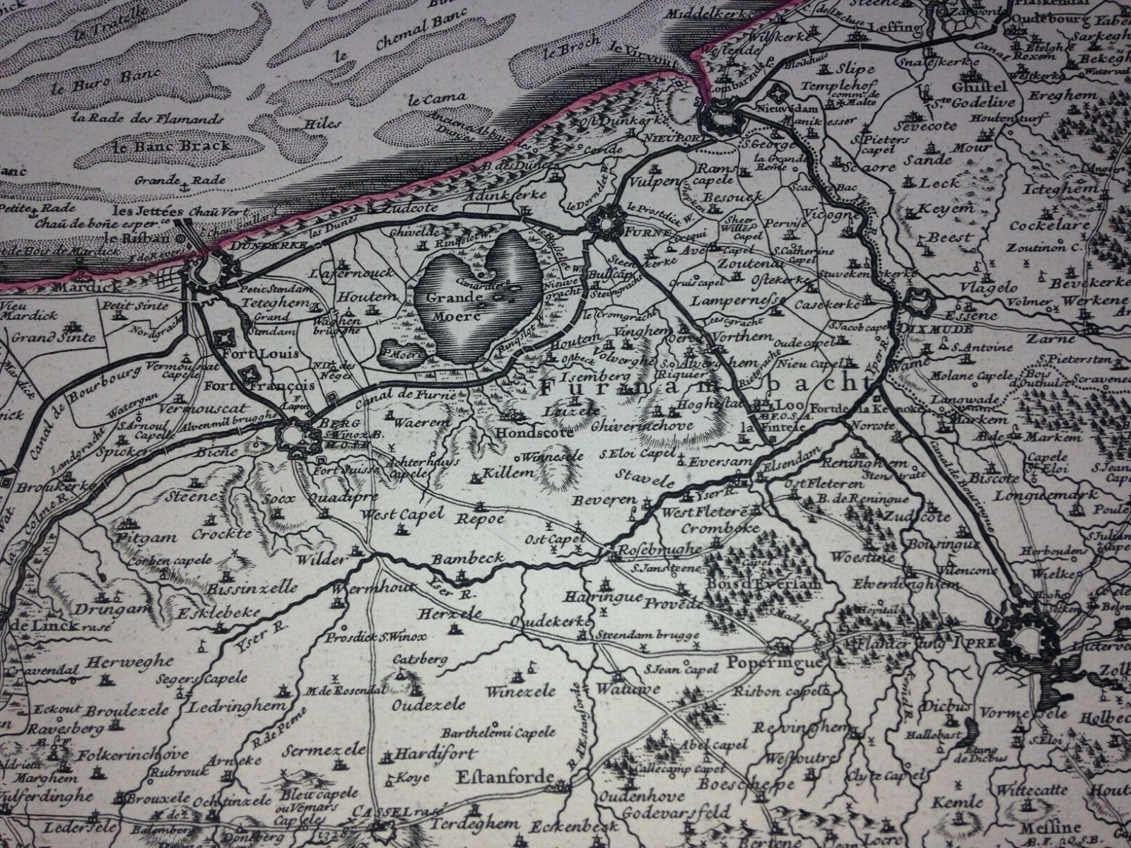 FLANDERS DATED 1704 GUILLAUME DELISLE LARGE ANTIQUE ENGRAVED MAP 18e CENTURY