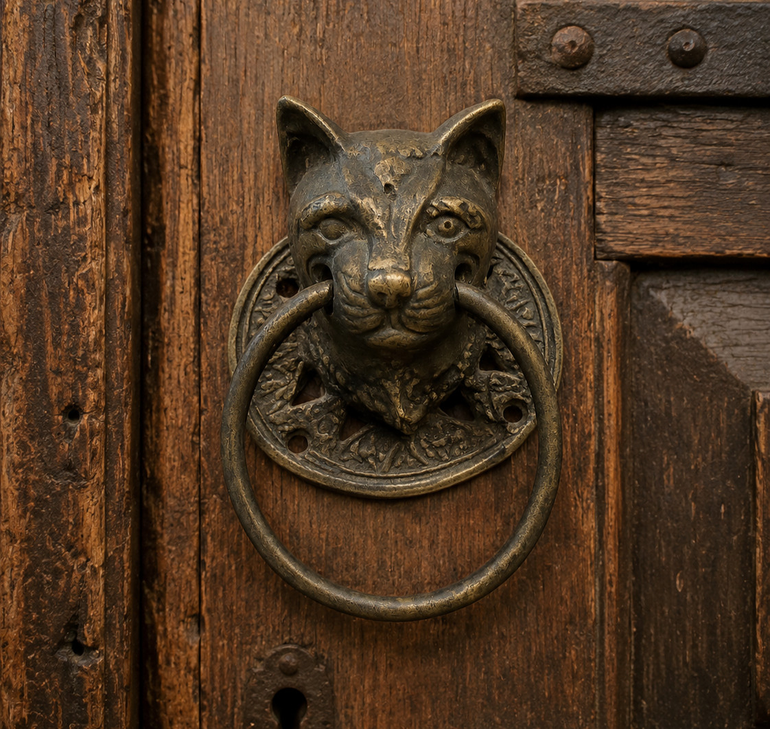 Victorian Antique Cat Head Door Knocker /Gate Pull Heavy Architectural Hardware