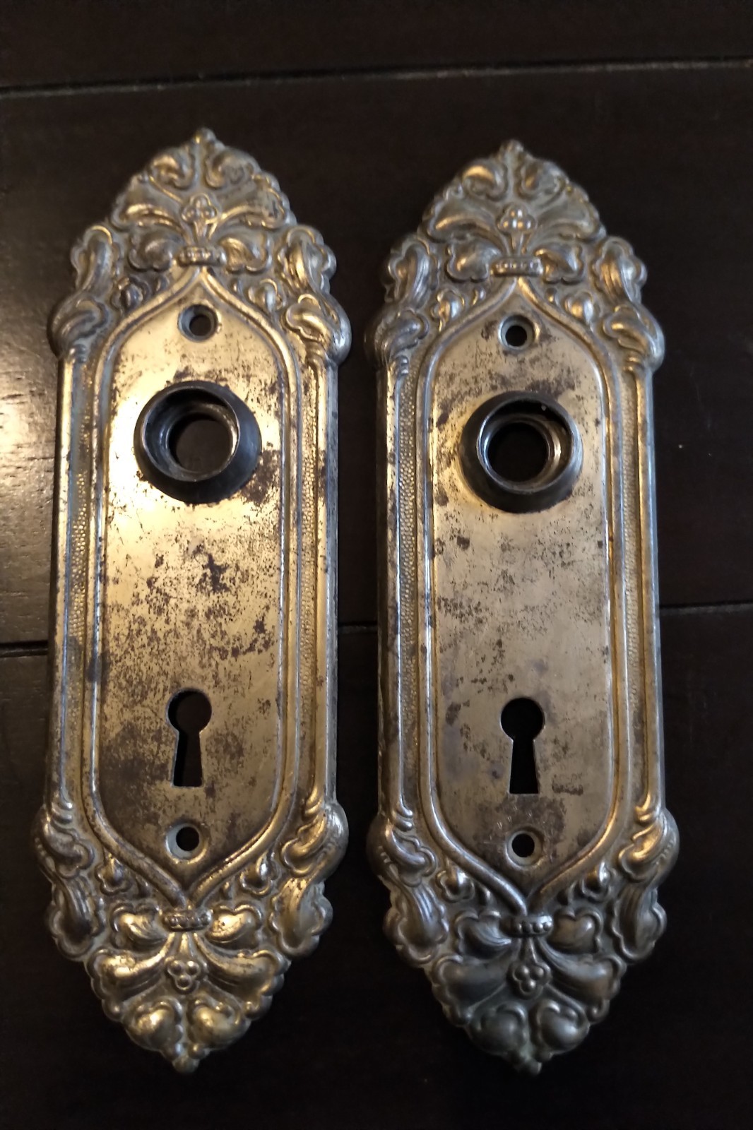2 vintage brass door knob backing plates