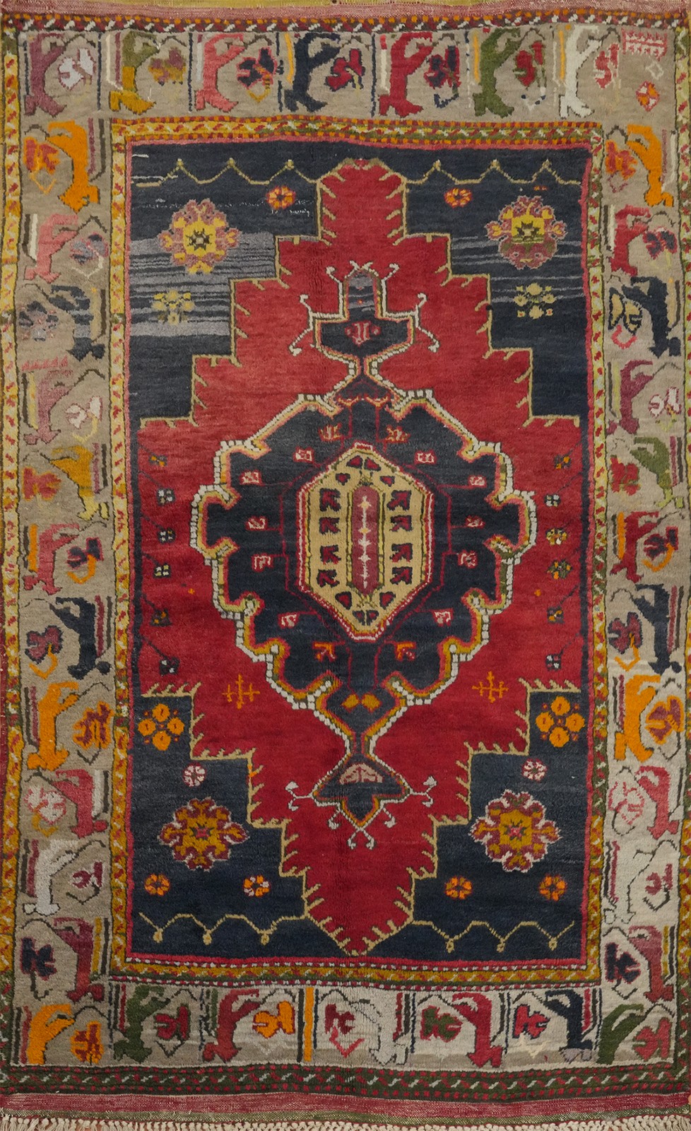 Red Vintage Geometric Anatolian Turkish Rug 4×6 ft Hand-knotted Wool Carpet