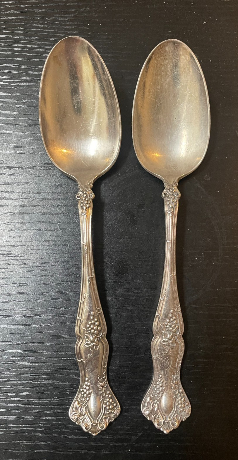 Vintage 1847 Rogers Bros Silver Plated Berry Serving Spoon Grapes x2 Pair