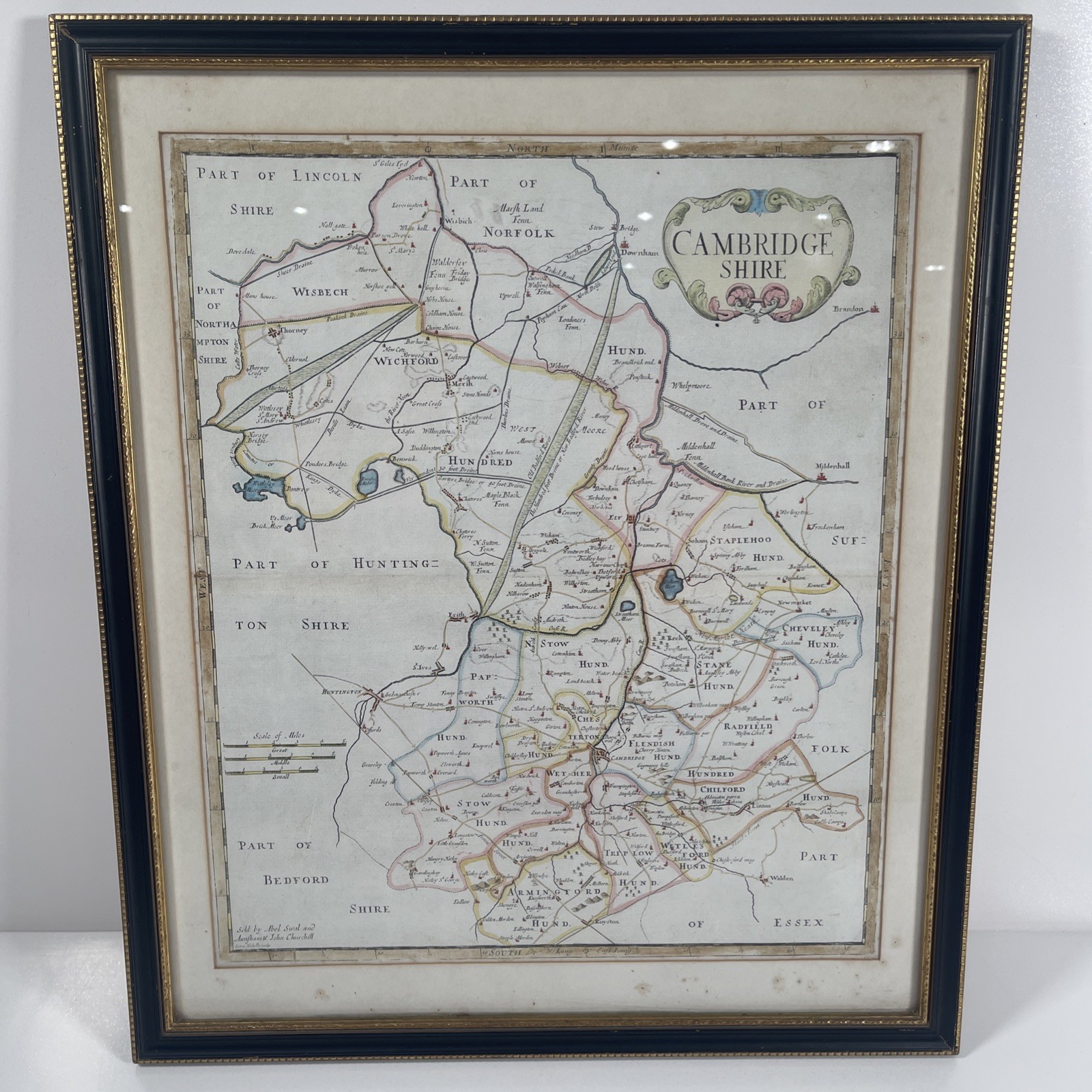 Robert Morden Cambridgeshire – Cambridge Antique County Map Engraving 1722 Frame