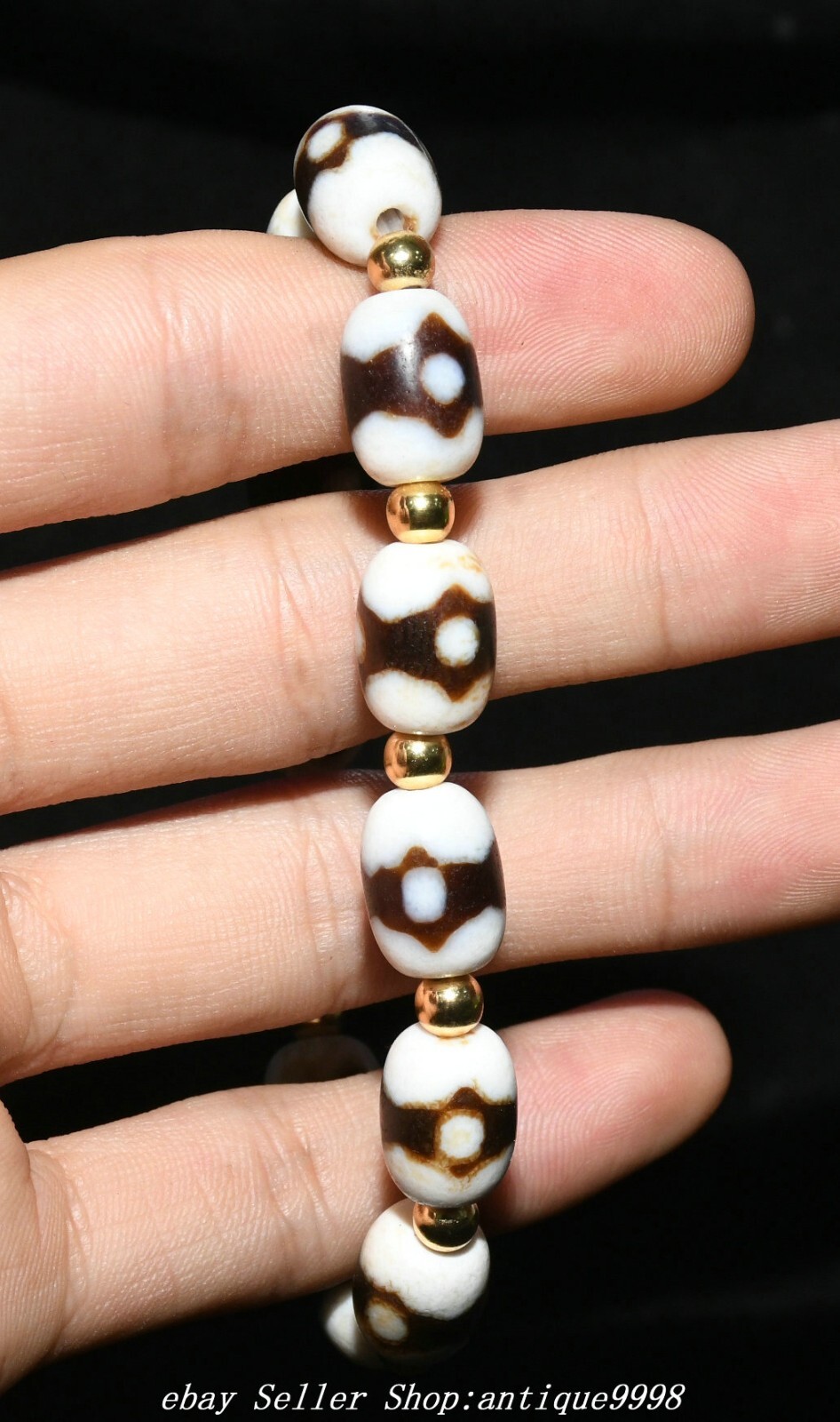 Old Tibet Natural Agate Onyx Dzi Beads Pattern Exorcize Bracelet Chain bracelet
