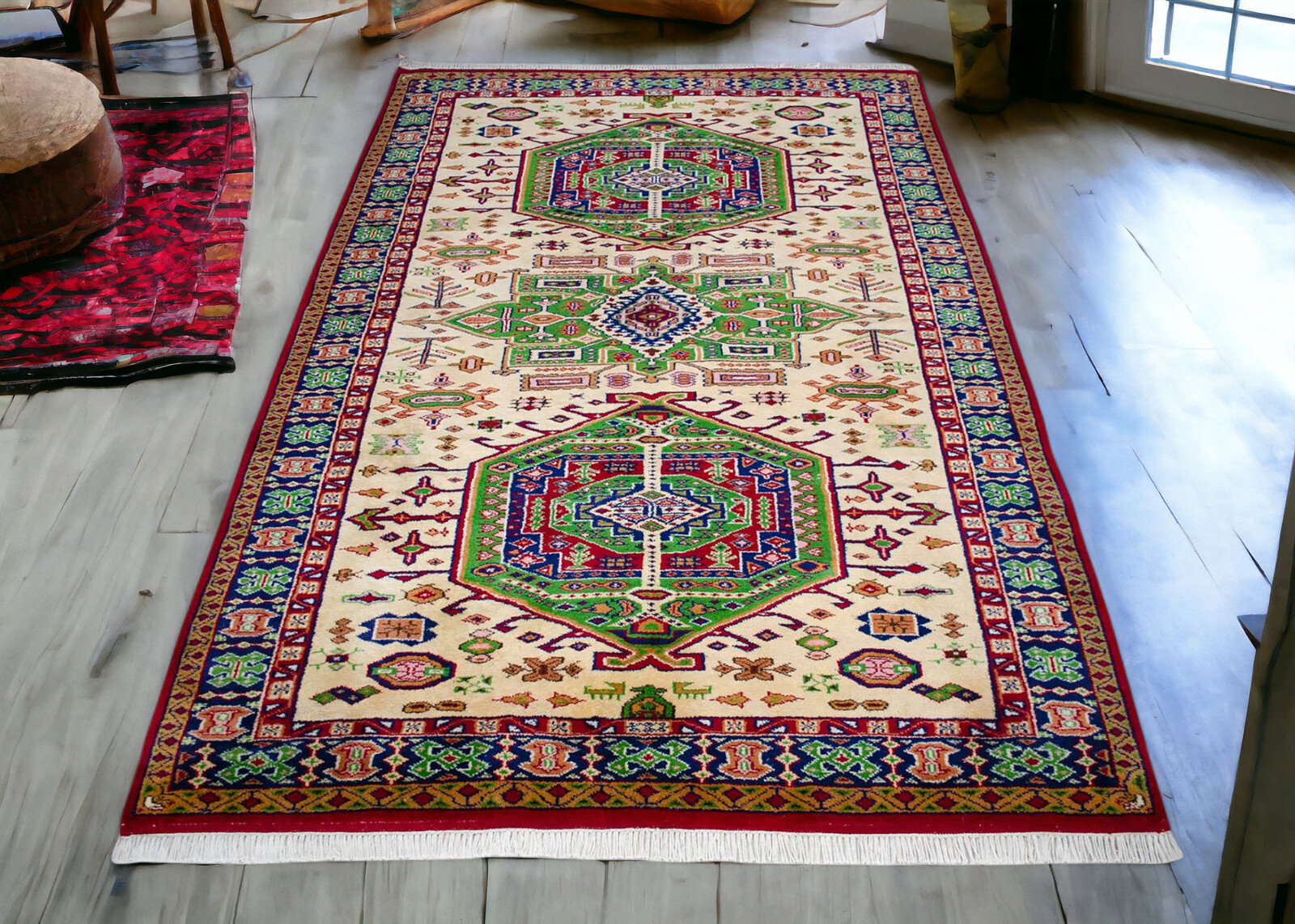 7×10 ft Rug Vintage Turkish Rug Handmade Rug, Colorful Area Rug act 6′11″x10′4″