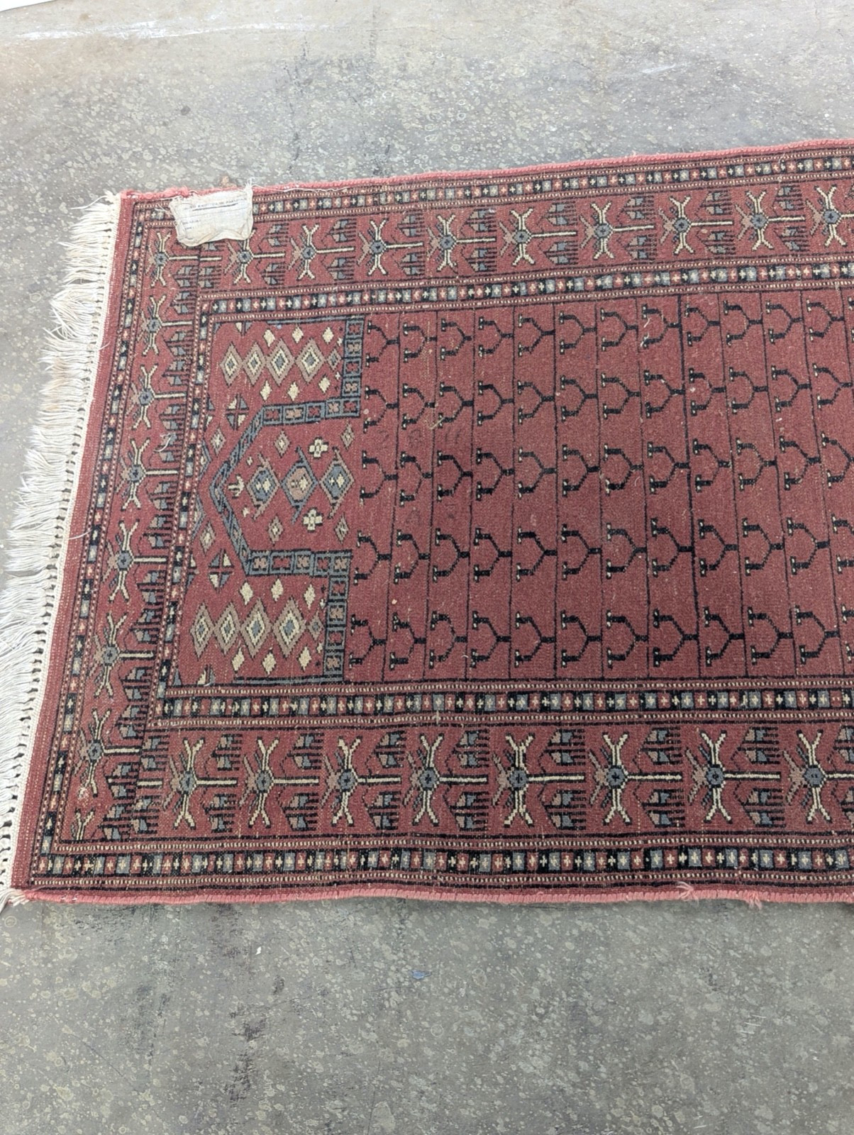 Vintage Hand Knotted Terracotta Bokhara Rug Turkmen Wool Rug Gul Motifs 4′ x 2.5