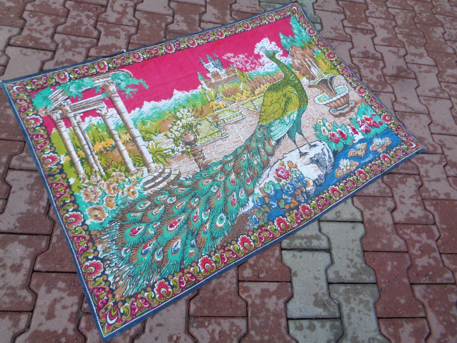 4.4×3 Ft Peacock In The Palace Themed Vintage Wall Hanging Rug, Animal Rug DV